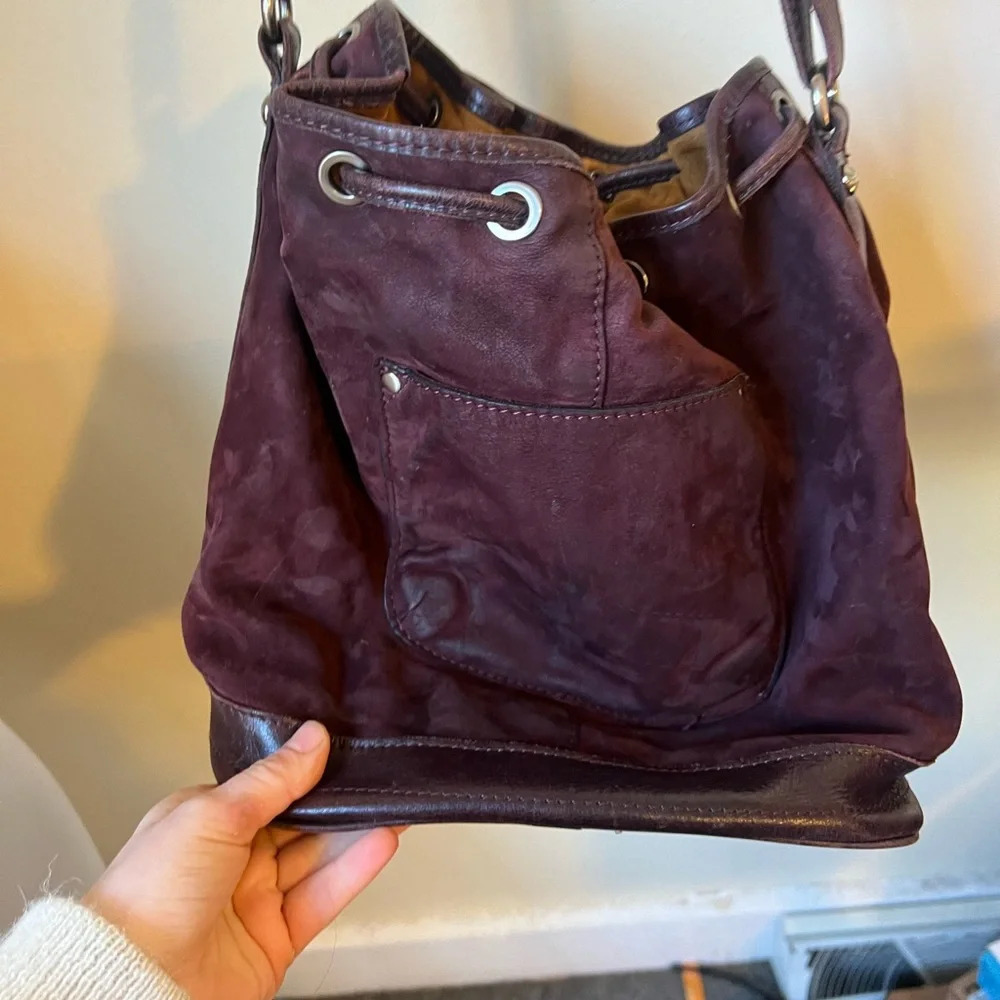Patricia Nash Leather Melrose Plum Bucket Drawstring Handbag - Picture 5 of 9